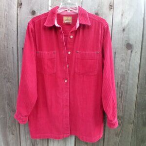 St. John's Bay Wilderness Lodge Men Shirt Sz L Red Corduroy Button Up Collared